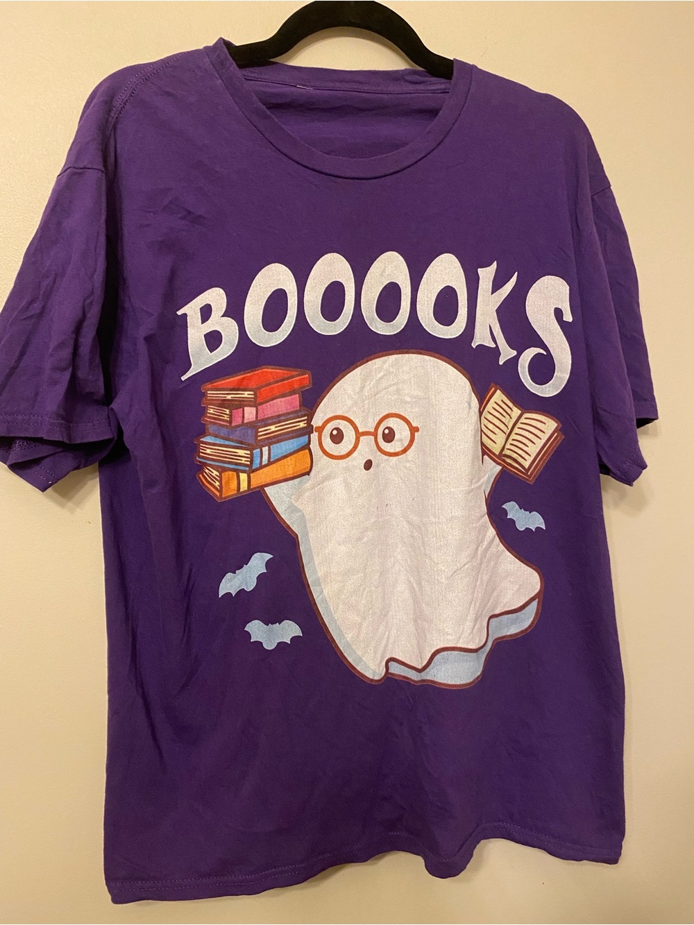 Purple Ghost Graphic Tee with 'BOOOOKS' - Unbranded Women's Short Sleeve